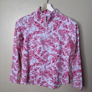 Ibkul Shirt Women Medium Pink Long Sleeve Zip Mock Neck UPF 50 Golf Performance